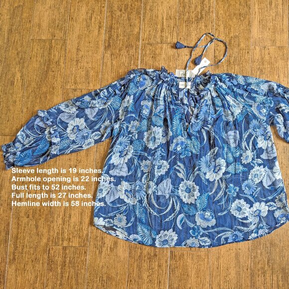 NWT Miss June Paris pullover 1 Size pullover top, Blue sheer floral, Made India - Picture 16 of 16